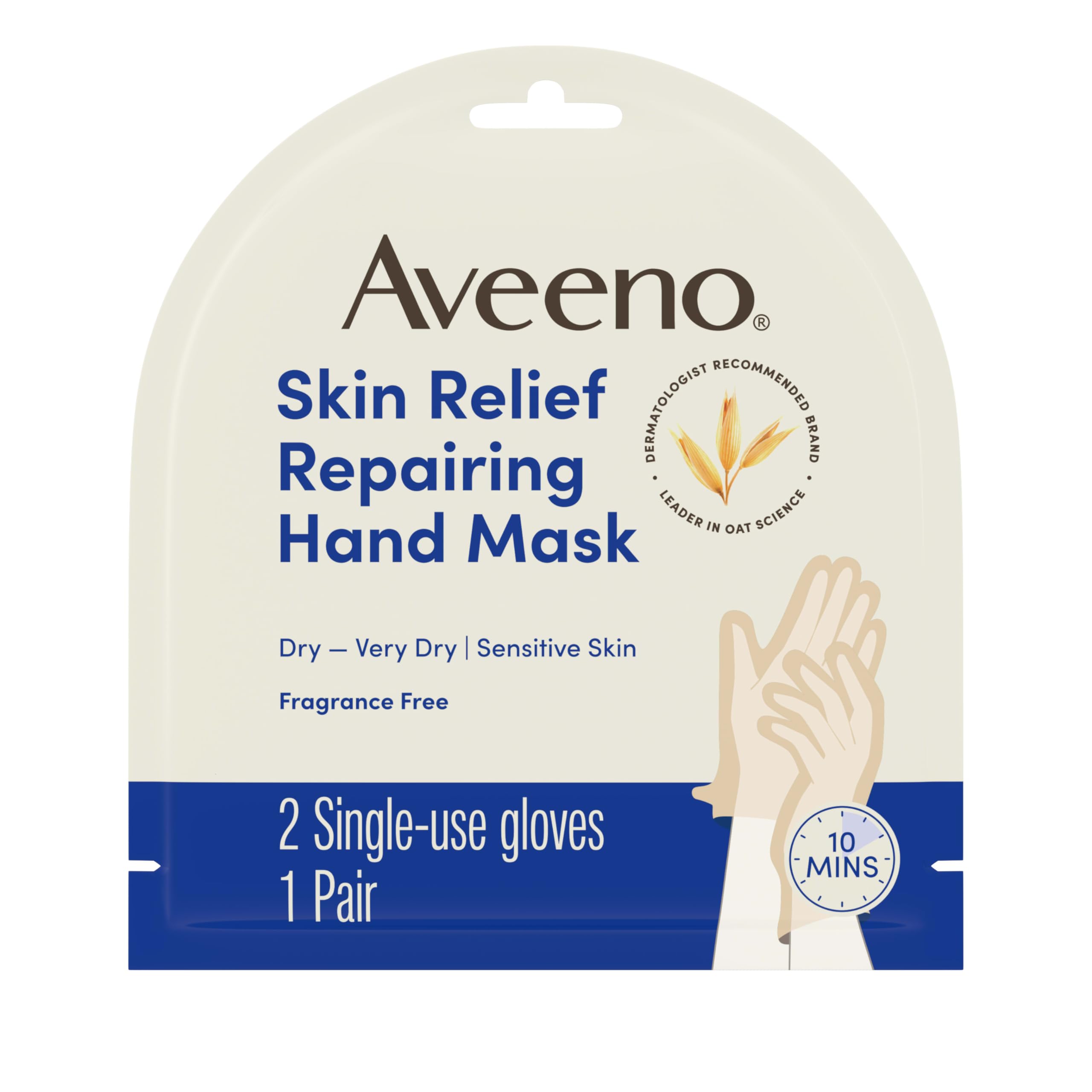Aveeno Repairing CICA Hand Mask with Prebiotic Oat and Shea Butter for Extra Dry Skin, Paraben-Free and Fragrance-Free 1 Pair