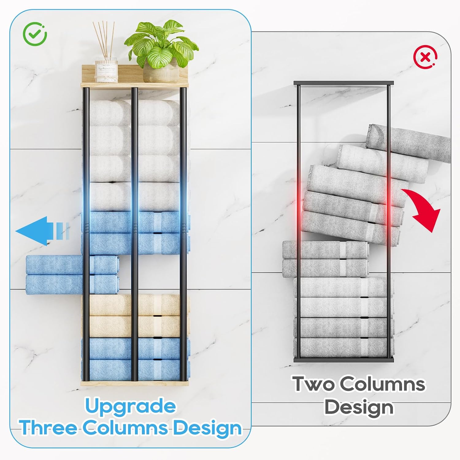Towel Racks for Bathroom Wall Mounted, 3 Bar Wall Towel Rack
