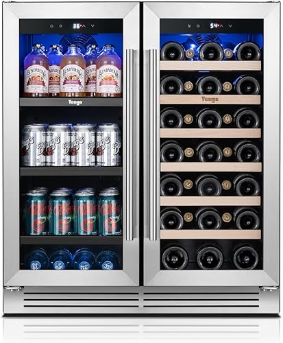 Yeego Refrigerador de vino y bebidas, enfriador de bebidas de vino mejorado de doble zona de 30 pulgadas, refrigerador de vino integrado o