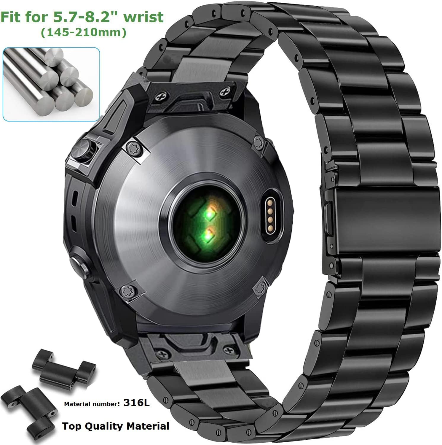 OTOPO Pasek do zegarka Fenix 5X Fenix 6X Fenix7X QuickFit 26 mm metalowy skórzany pasek do zegarka Garmin Enduro Fenix 3 Quatix 3 D2 Delta PX Tactix Charlie