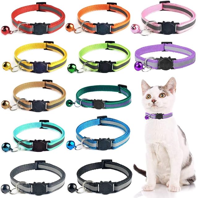Collar Reflectante Gatos pequeño，12 Piezas Collares de Gato Collar Gato con Campana y Hebilla…