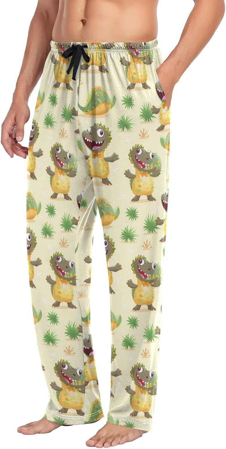 ALAZA Cute Dino Dinosaur Baby Men's Sleepwear Mens Pajama Pants Bottoms with Pockets, S