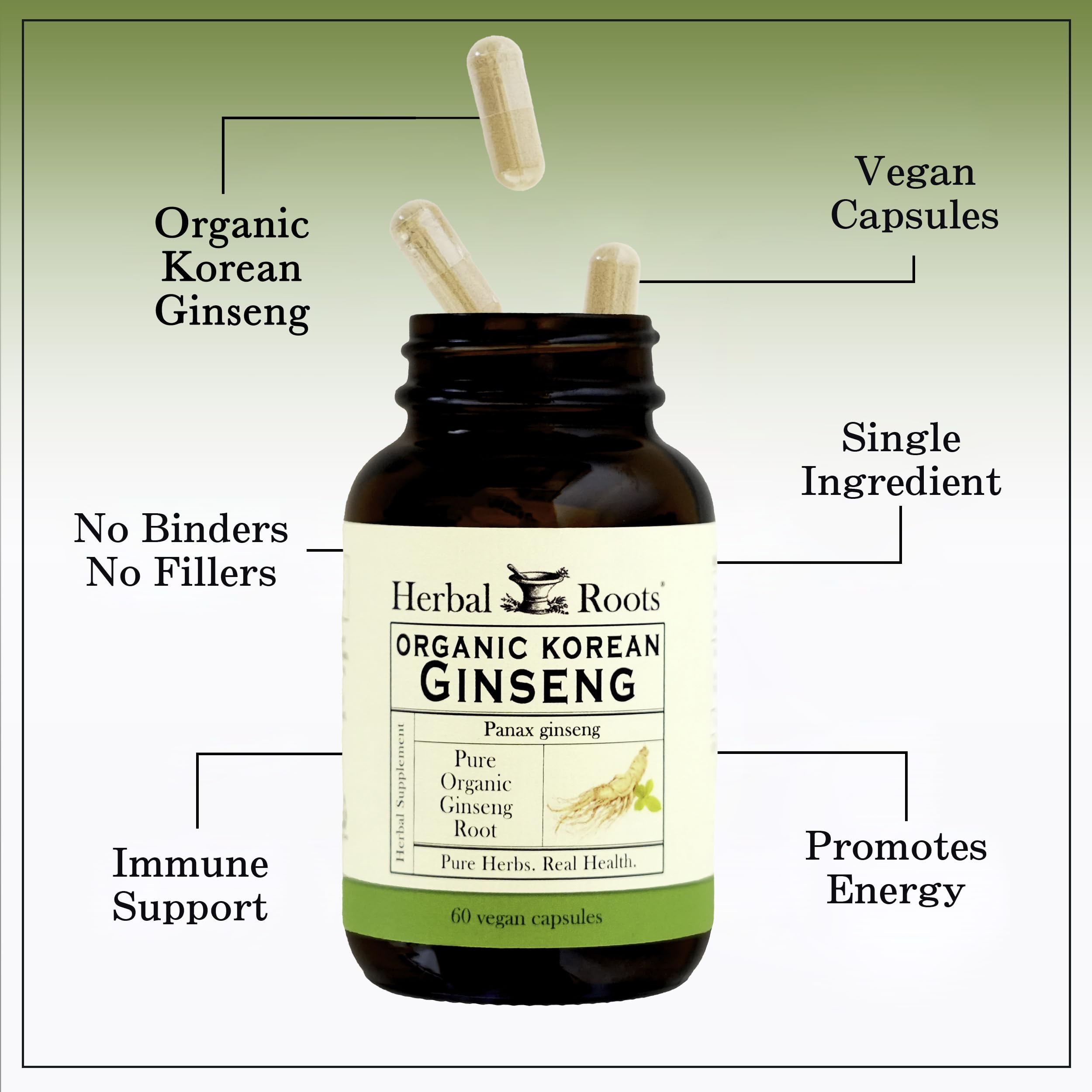 Herbal Roots Panax Ginseng | Organic Korean Ginseng Root Powder | 1000mg | High Ginsenosides for Energy & Performance | 60 Vegan Capsules — Amazon image 4