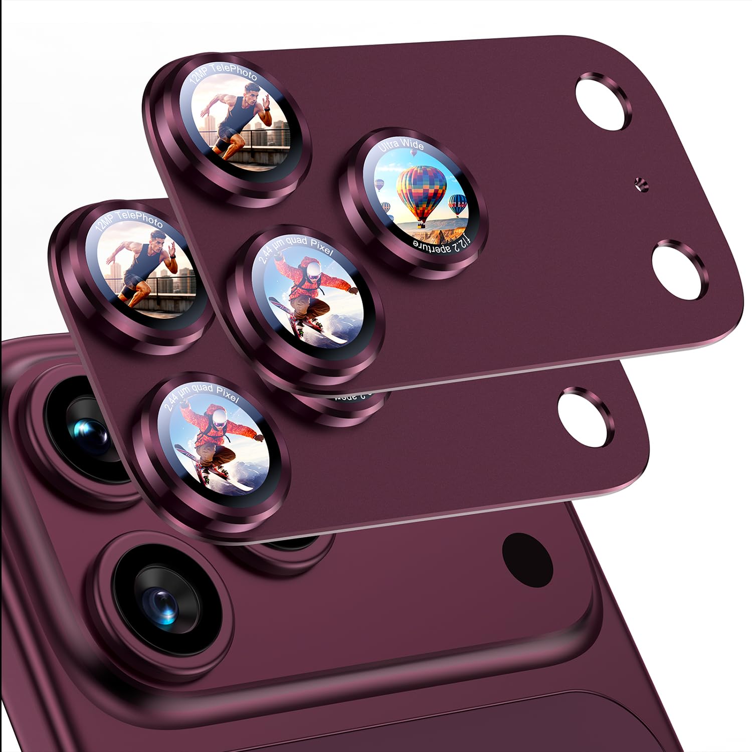 Uyiton for iPhone 18 Pro Camera Lens Protector, Text Design, Burgundy