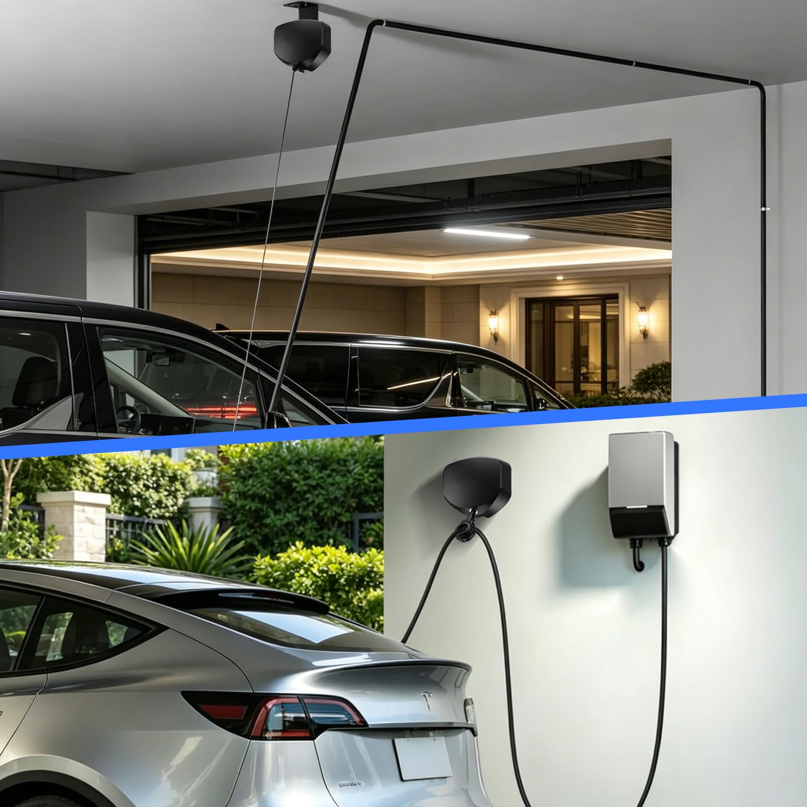 Wallbox automatycznie chowany uchwyt na kabel, typ 2 typ 1, uchwyt na kabel ścienny z uchwytem ściennym do długiego kabla ładującego, uchwyt do ładowania ze stali nierdzewnej, montaż ścienny