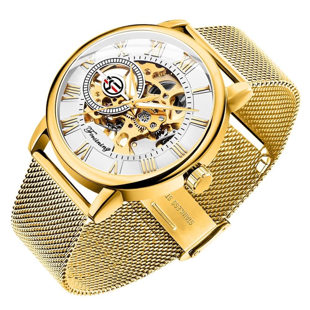 Reloj de Pulsera para Hombre con Esfera Transparente Hueca de Esqueleto Plateado, Correa de Malla