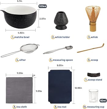 Joiish 10-Pcs Matcha Whisk Set, Matcha Kit with Measuring Spoon/Cup