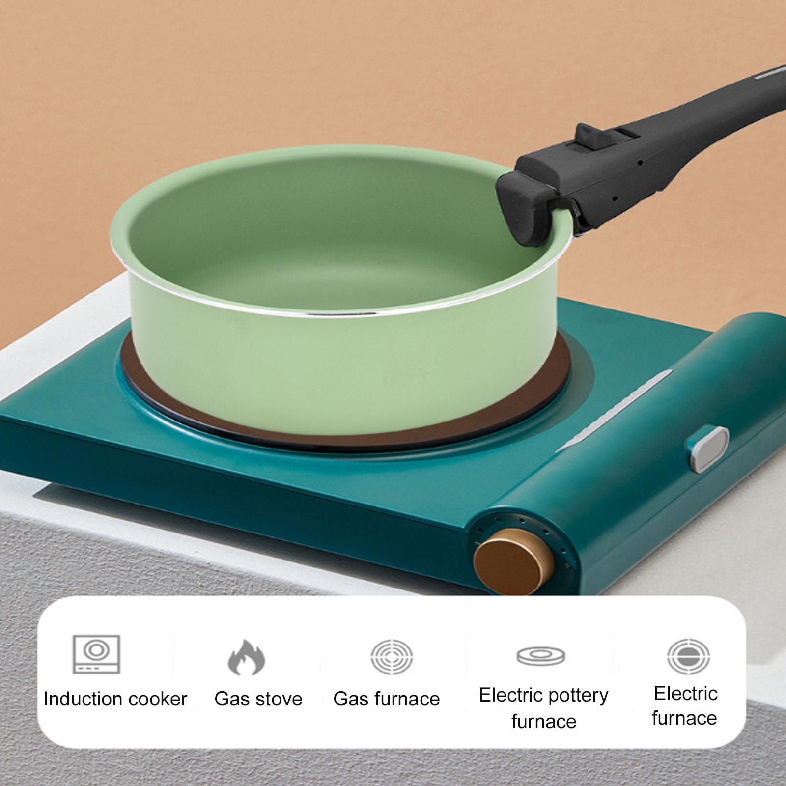 Set di pentole e padelle con manico staccabile, set di 3 pentole da cucina antiaderenti per tutti i fornelli, set di pentole impilabili per campeggio, lavabili in lavastoviglie, verde