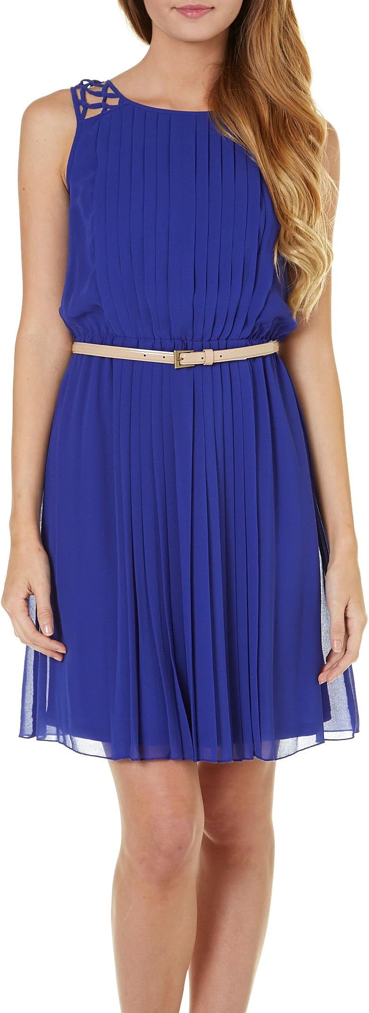 Jessica Simpson Women's Sleeveless Pleated Dress with Deep V-Back