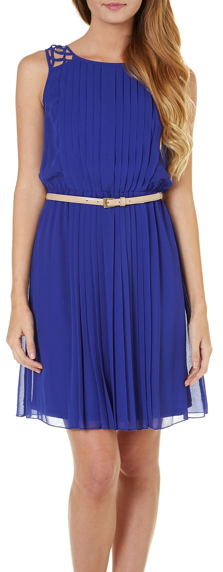 Jessica Simpson Women's Sleeveless Pleated Dress with Deep V-Back