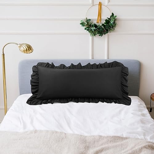 Miniatura 3 de PiccoCasa Fundas de almohada con volantes cepillados, fundas de almohada suaves y transpirables con cierre de sobre, dobladillo de 4 pulgadas, funda