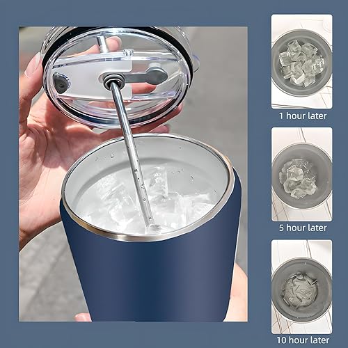 Miniatura 5 de Vaso de 40 onzas con asa, moderno vaso aislado de acero inoxidable con tapa y popote, taza de café aislada para mantener las bebidas calientes o