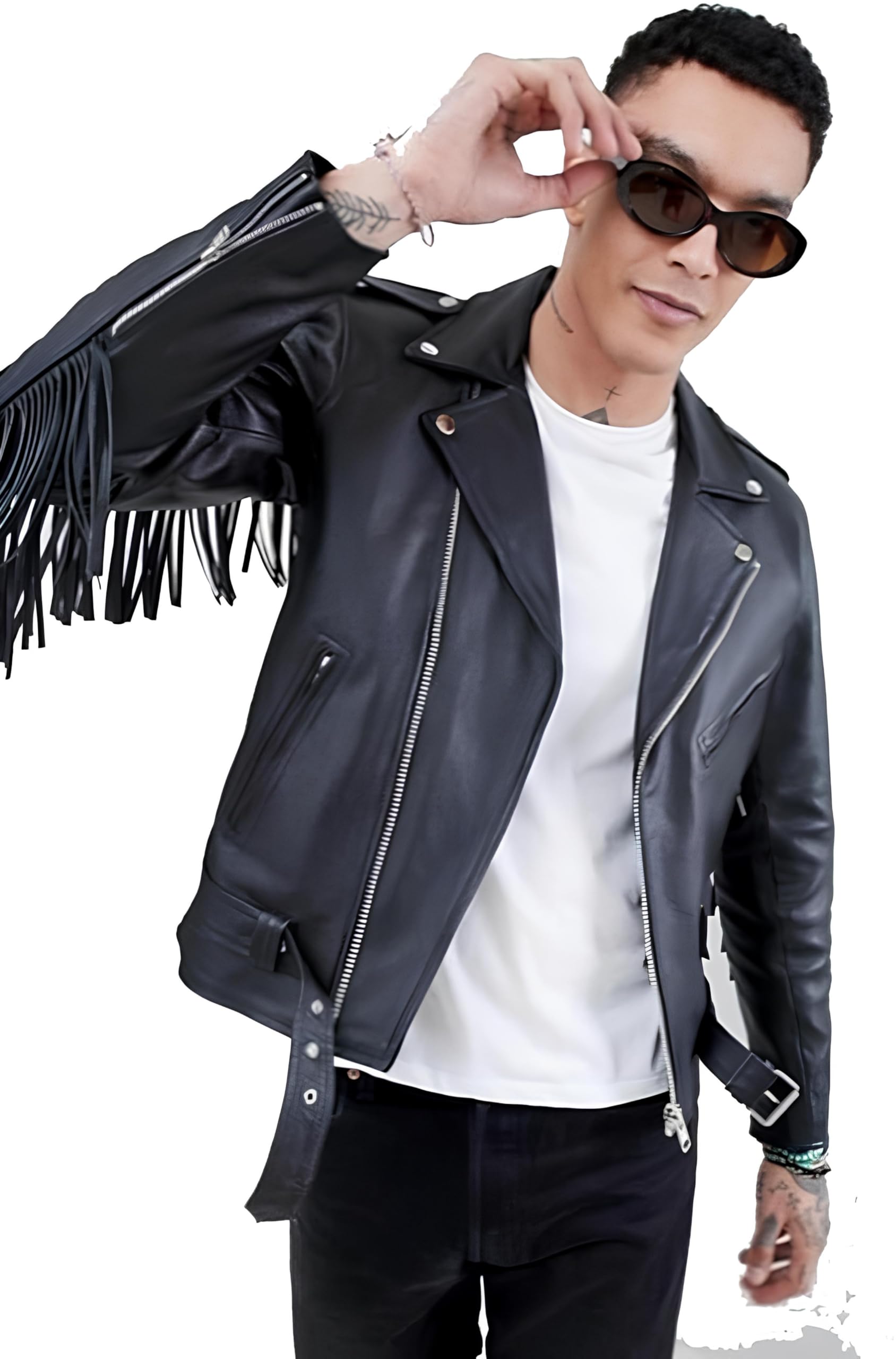 Men's Black Genuine Lambskin Leather Biker Jacket VINTAGE REAL BROWN MOTORCYCLE JACKETS FOR MEN # 01-image-1