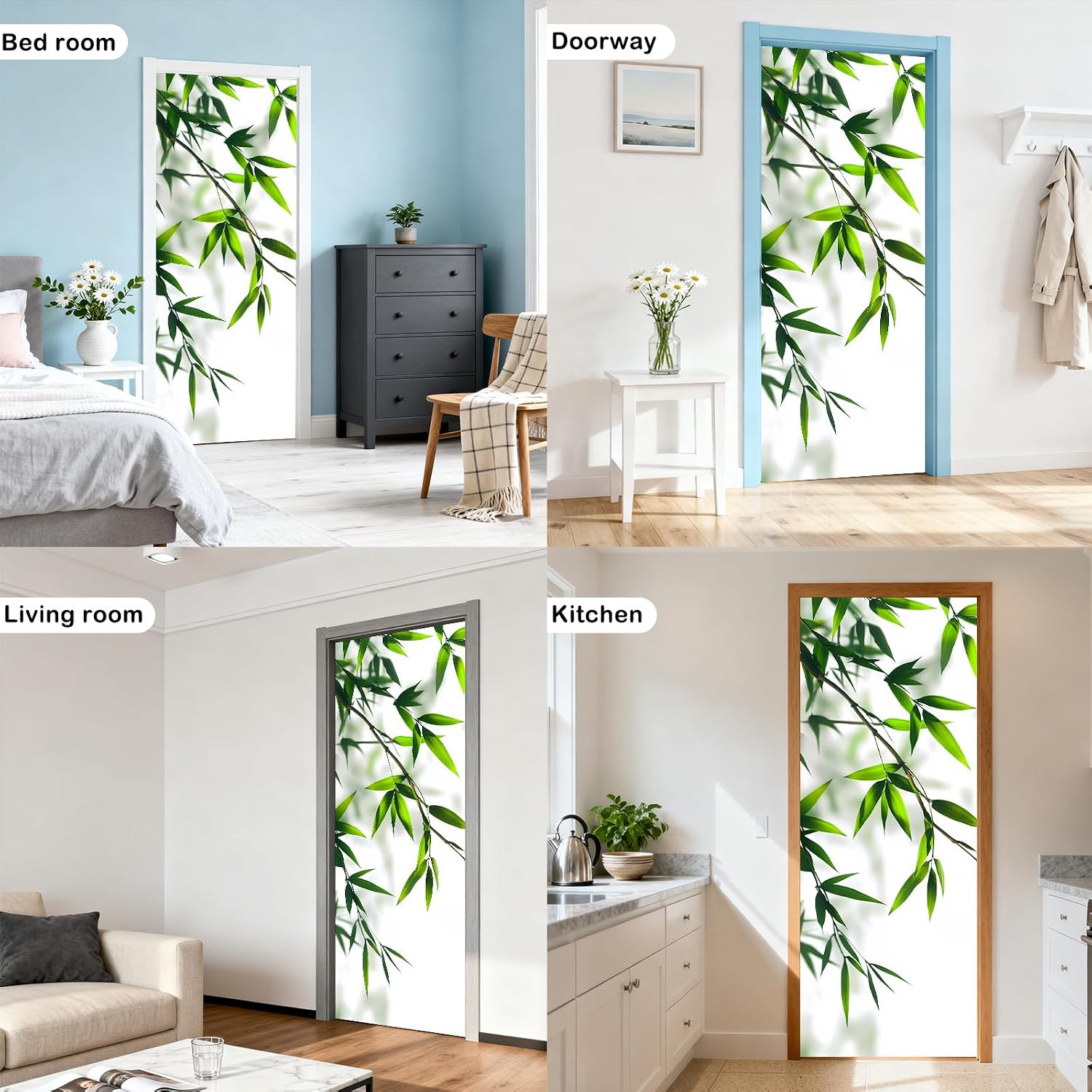 Nuxovilar Door Sticker Door Covers Decorative Stickers Peel and Stick Bamboo Pattern PVC 30.3x78.7 inches Decorative Covers Peel and Stick Decor Living Room Bedroom Office