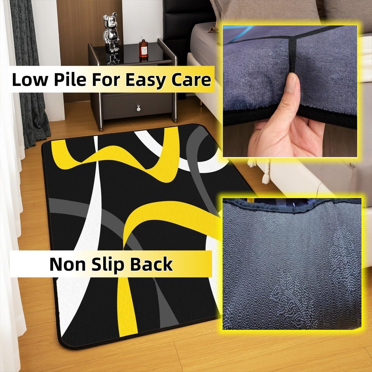 Erosebridal Grey Black Yellow Carpet Gray White Striped Abstract Indoor Floor Mat 6'6" x 4'11" for Kids Adults Geometric Stripes Area Rug Modern Fashion Decorative Rug Room Decor