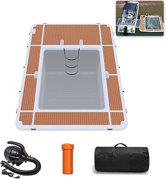 Inflatable Floating Dock with Pool, 13x10ft Large Inflatable Sea Pool for Yacht, 8" Thick Floating Swimming Dock with Safety Net, EVA Non-Slip Deck for Ocean Lake
