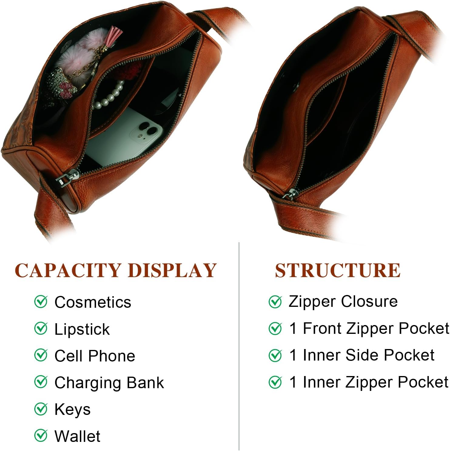 Genuine Leather Crossbody Bag for Women Hand Painted Retro Shoulder Handbag - Image 4