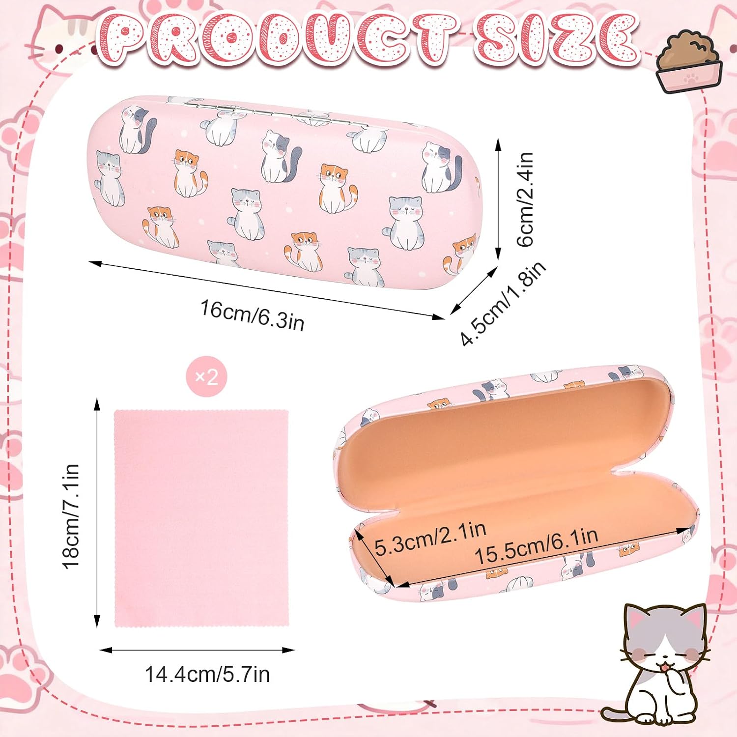 Glasses Case 2-Pack, Sunglasses Protective Glasses Case with Glasses Cloth for Kids Girls Boys