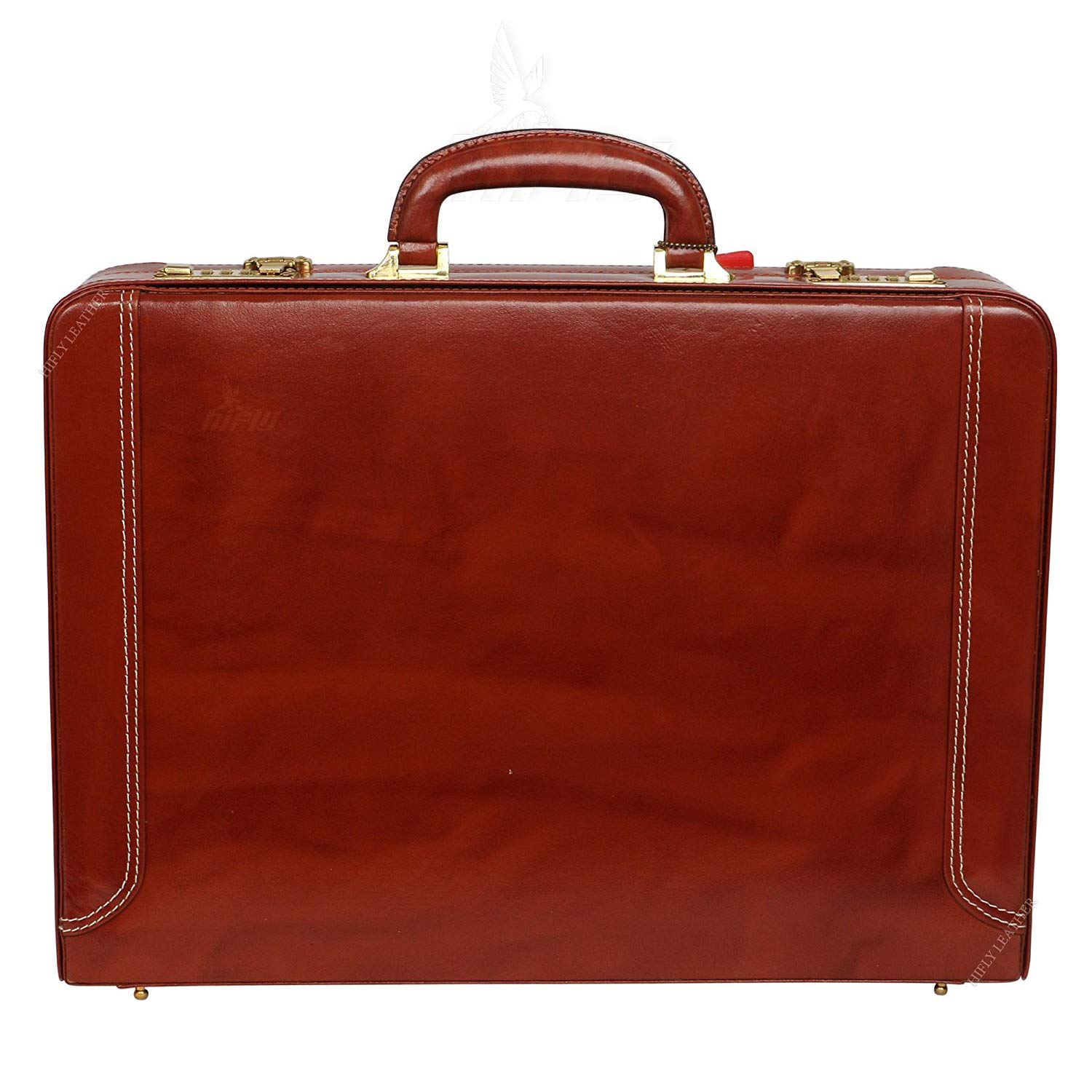 Hifly Leather Briefcase for Men Expandable Unisex Round Corner