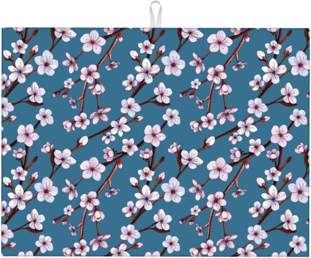 18x24 Blue Cherry Blossom Floral Microfiber Absorbent Dish Drying Mat