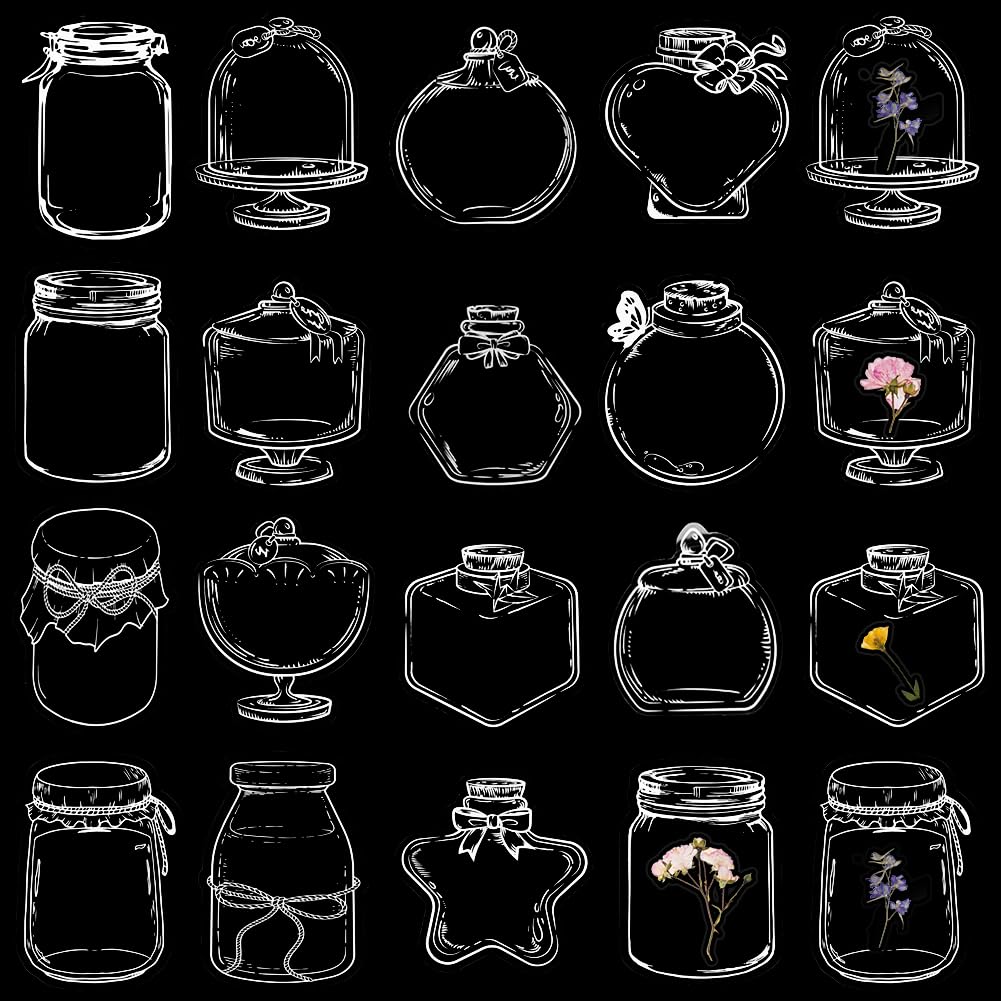 CRASPIRE 60Pcs 15 Styles Transparent Dried Flower Bookmarks Flownwing Dried Flower Bookmark Large Size DIY Dried Flower Bookmark Kit Clear Jars Stickers World in A Bottle Stickers