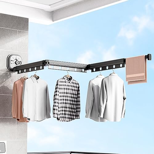 Estante de secado de ropa portátil, retráctil montado en la pared, organización y almacenamiento de la lavandería, ahorra espacio plegable (gris