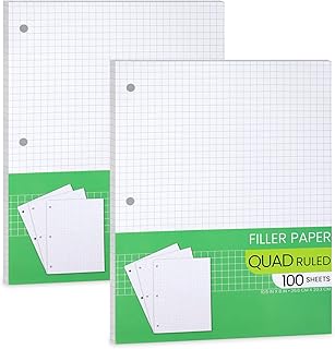 Graph Paper, Filler Paper Loose leaf Graph Paper - 8” x 10.5" - Graph Ruled, 4x4 Quad Ruled Notebook Paper, 3 Hole Punched...