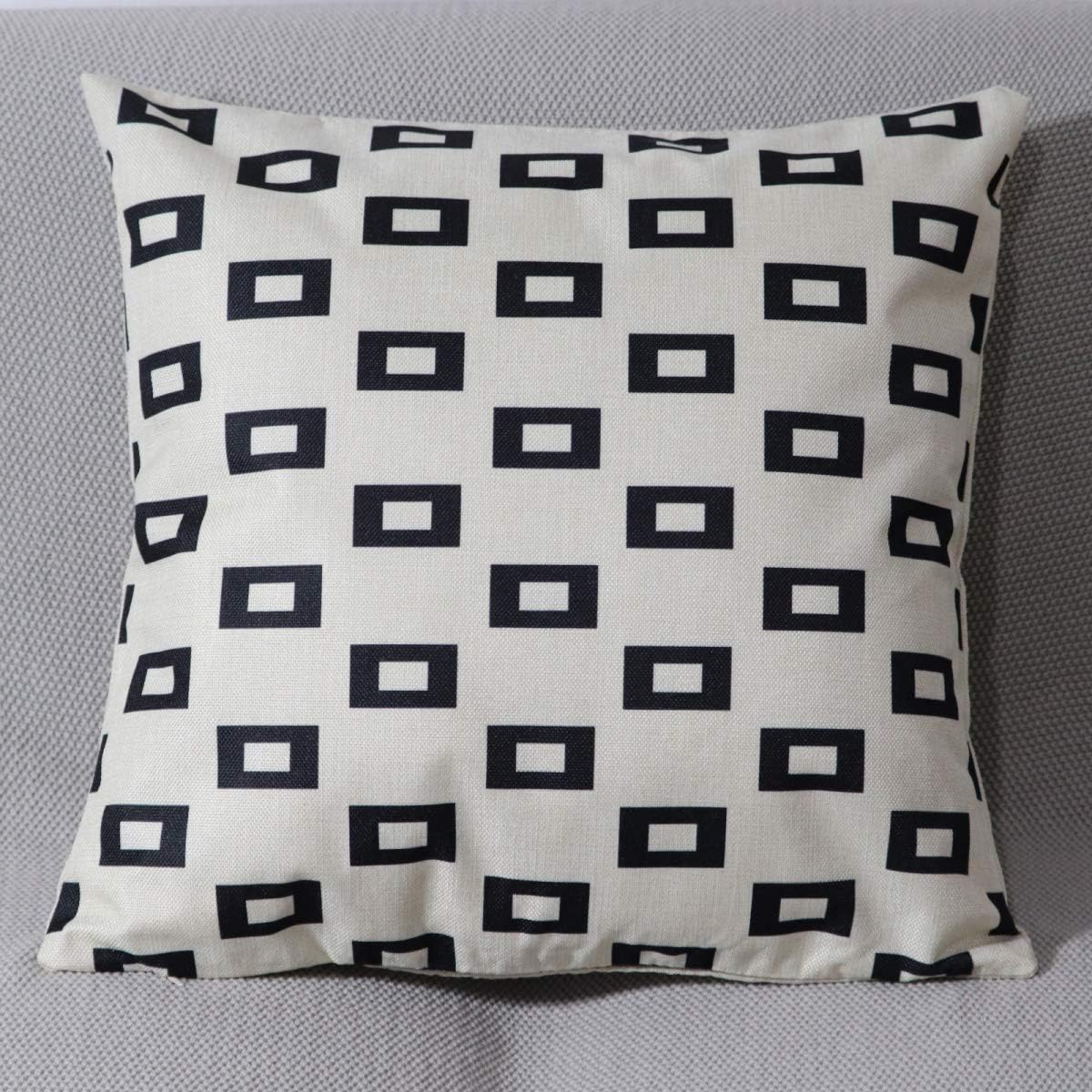 4 Pack Modern Geometry Print Decor Throw Pillow Cover Cotton Linen Home Decorative Square Cushion Covers Lattice Outdoor Balcony Pillows Case for Sofa Bed Chair 18x18 Inch (Black)