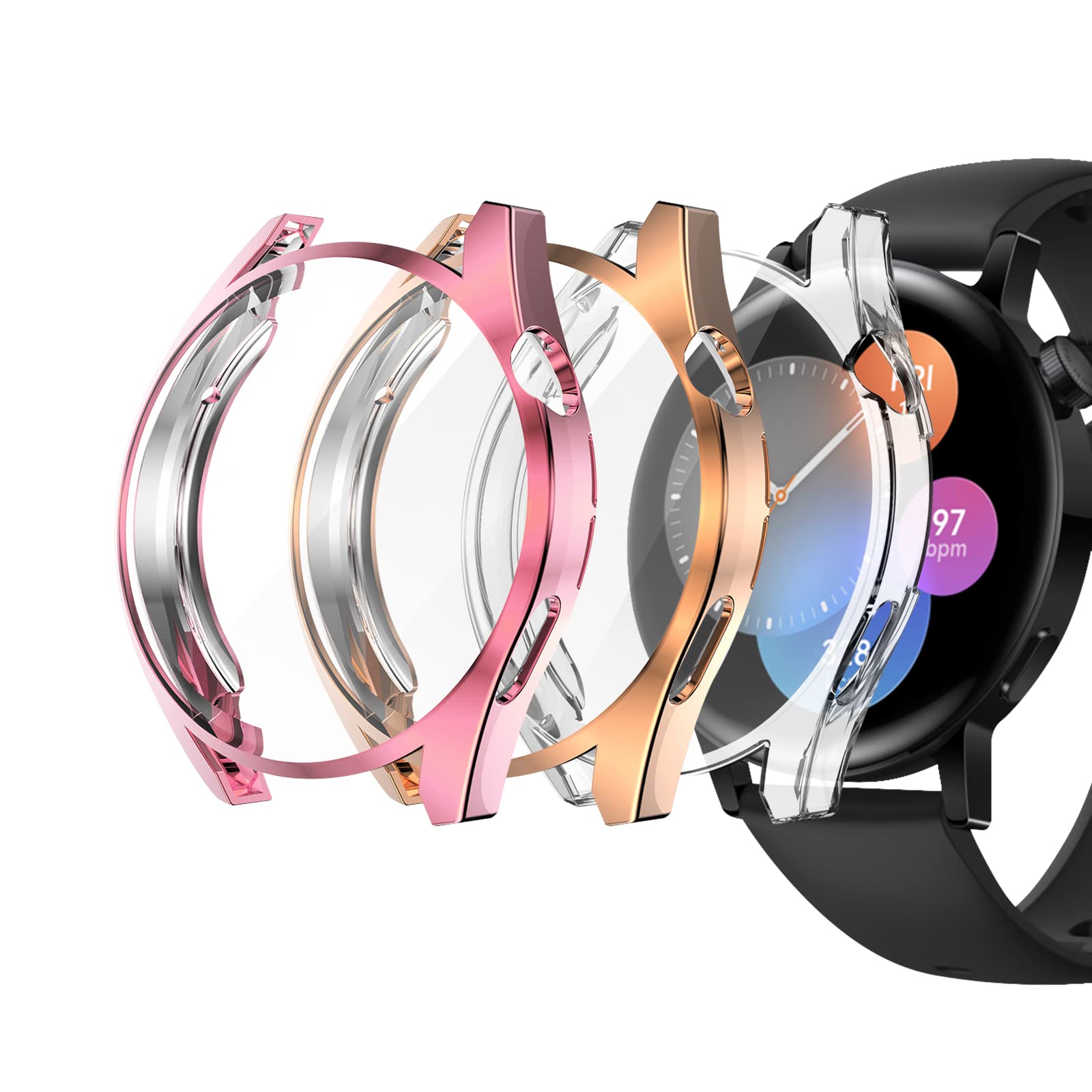 NEWZEROL 3 sztuki etui kompatybilne z Huawei Watch GT 3 42 mm, pełne pokrycie, etui ochronne, odporne na zarysowania, miękkie etui z TPU do Huawei Watch GT 3 42 mm - przezroczyste / różowe