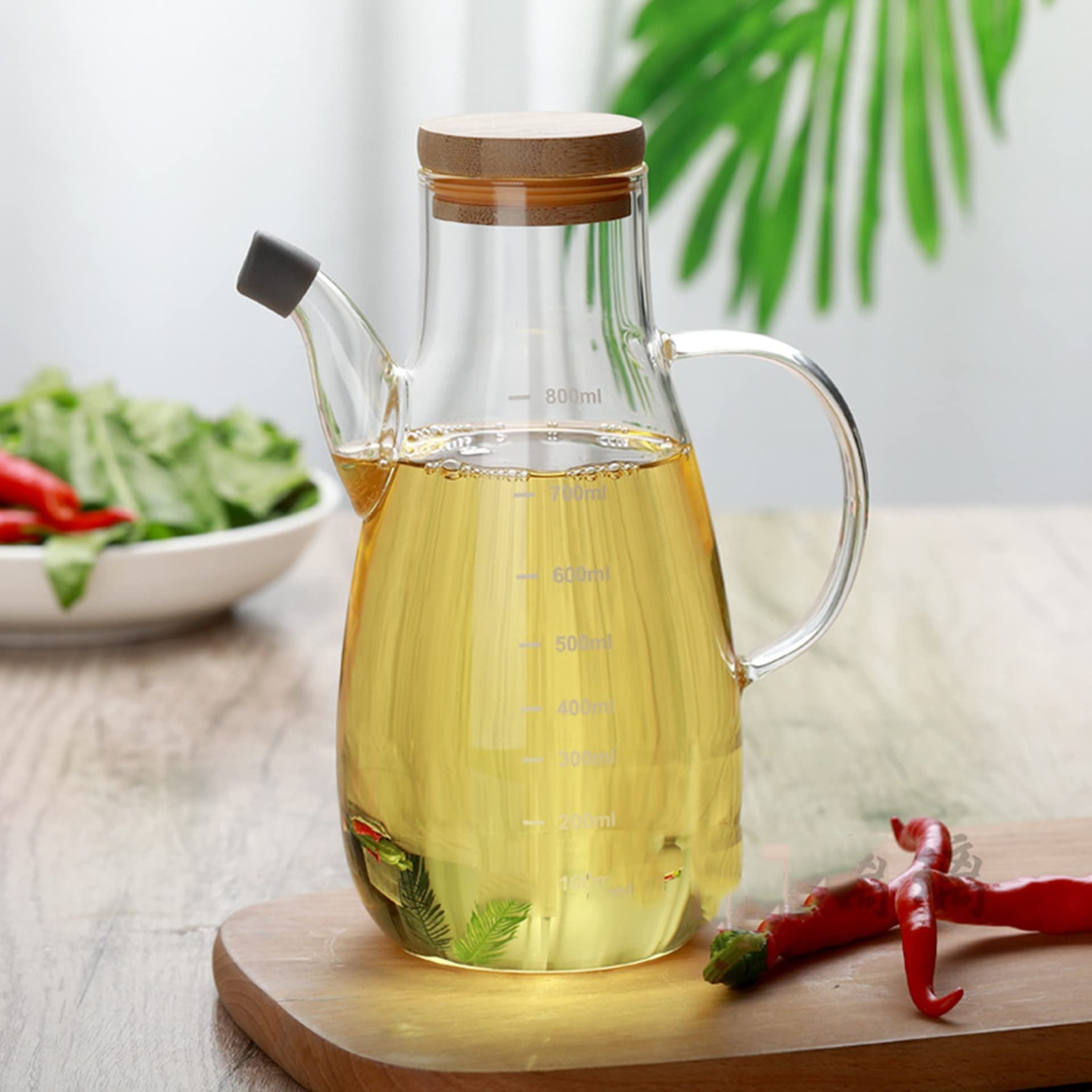 Butelka z dozownikiem oliwy z oliwek, szklana butelka na olej bez kapania, wysoki pojemnik ze szkła borokrzemowego, na warzywa i oliwę z oliwek, 500 ml