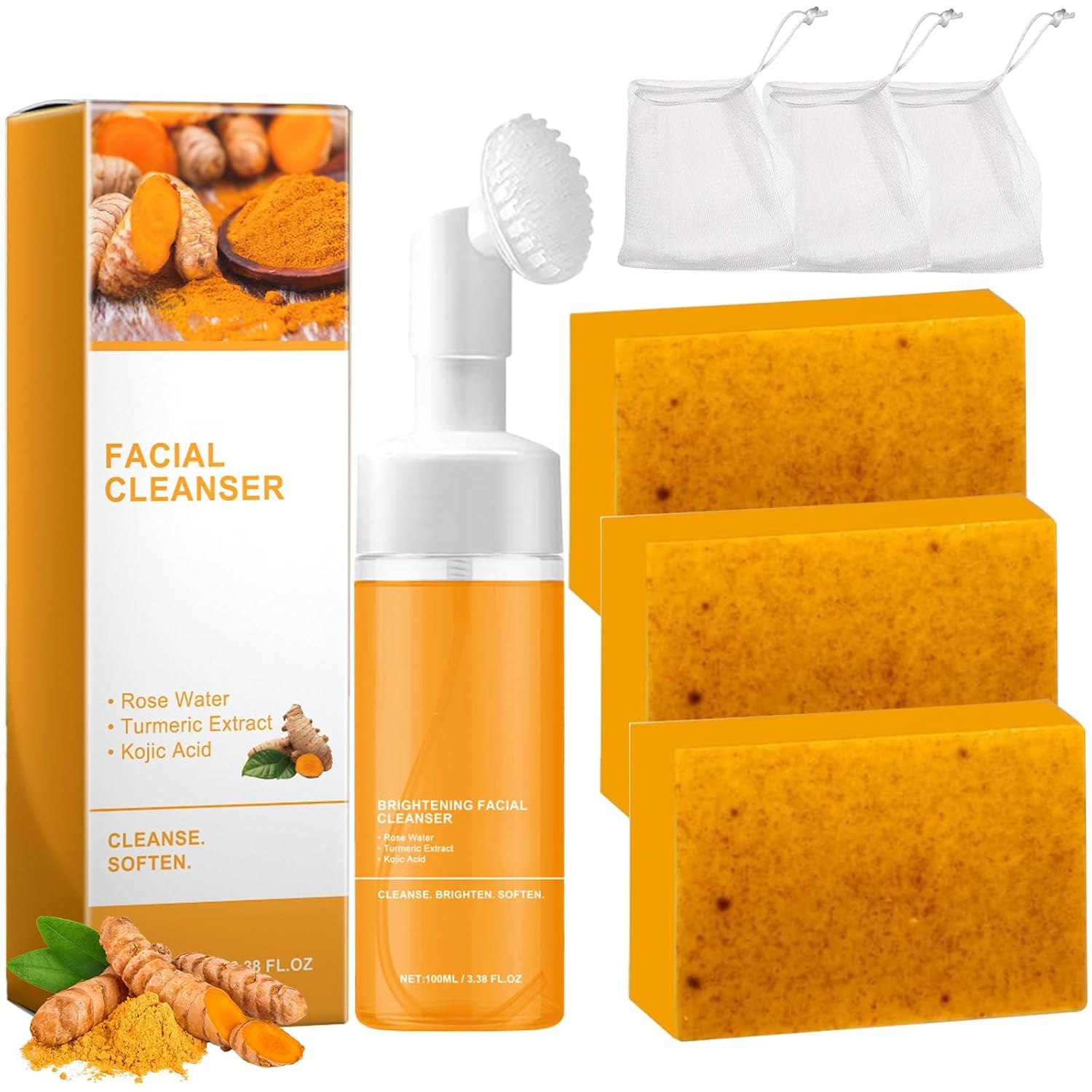 Turmeric Wash and Care Two Piece Set, Tuemeric Facial Cleanser & Turmeric Soap Bar,Face & Body Cleanser, Tur-meric Face Wash and Natural Turmerics Handmade Soap, Deep Cleansing Turmeric Wash and Care Two Piece Set, Tuemeric Facial Cleanser & Turmeric Soap Bar,Face & Body Cleanser, Tur-meric Face Wash and Natural Turmerics Handmade Soap, Deep Cleansing