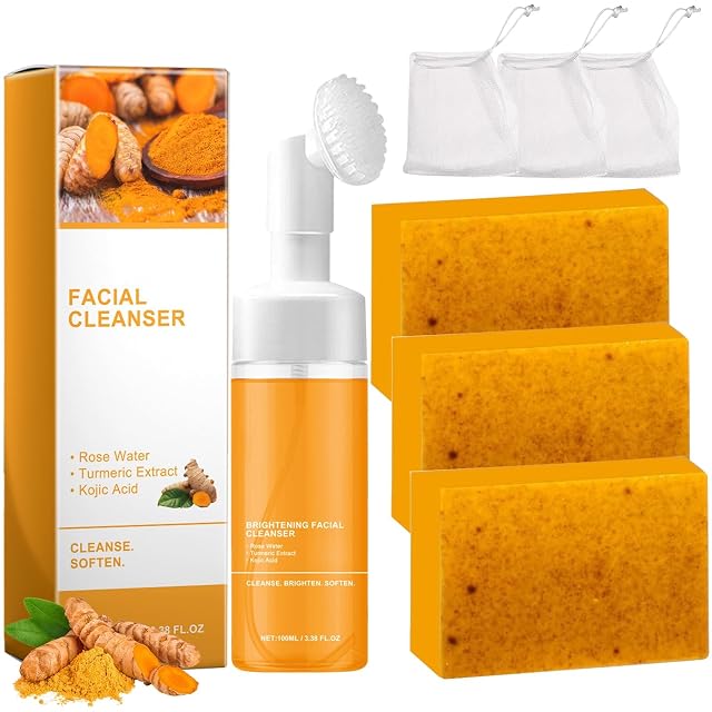 Turmeric Wash and Care Two Piece Set Tuemeric Facial Cleanser Turmeric Soap Bar Face Body Cleanser Tur-meric Face