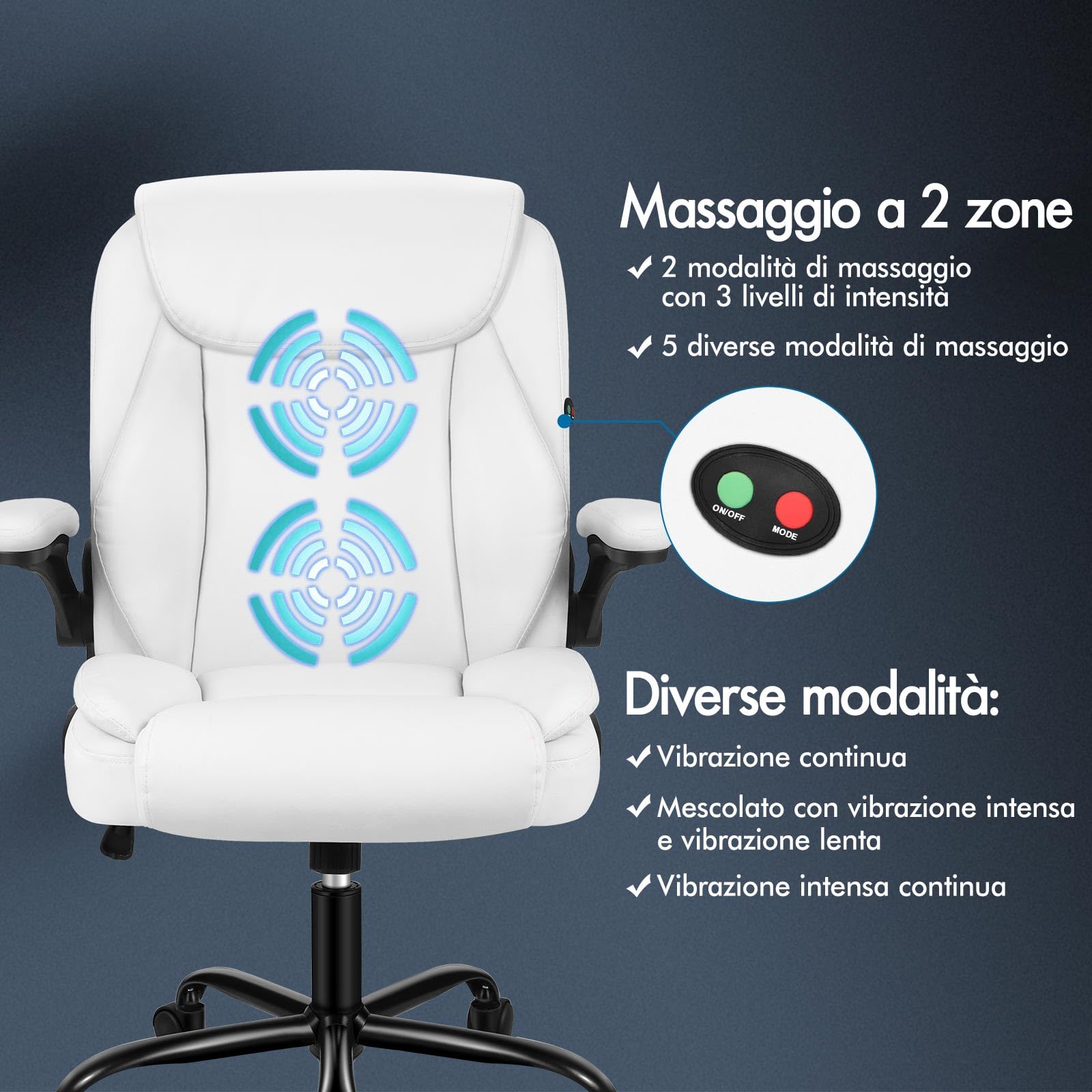 ALFORDSON Sedia da Ufficio Ergonomica con Massaggio, Supporto Lombare, Sedia Scrivania Poltrona Girevole ad Altezza Regolabile per Ufficio e Studio Sala Riunioni,Portante di 150 kg, Similpelle(Bianca)