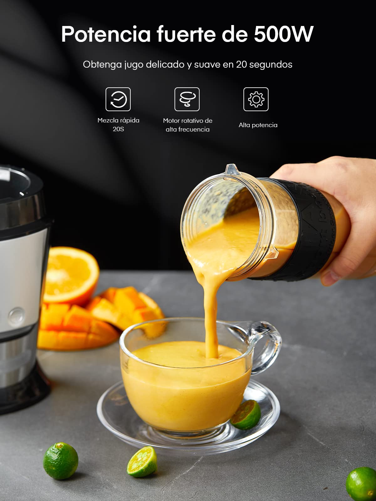 HOUSNAT Batidora de Vaso Individual 3 en 1, Mini Batidora Smoothie Maker con Molinillo de Café 280ml y 2 Portátil Botellas Deportivas 570ml, Acero Inoxidable, Apta para Lavavajillas, 500W