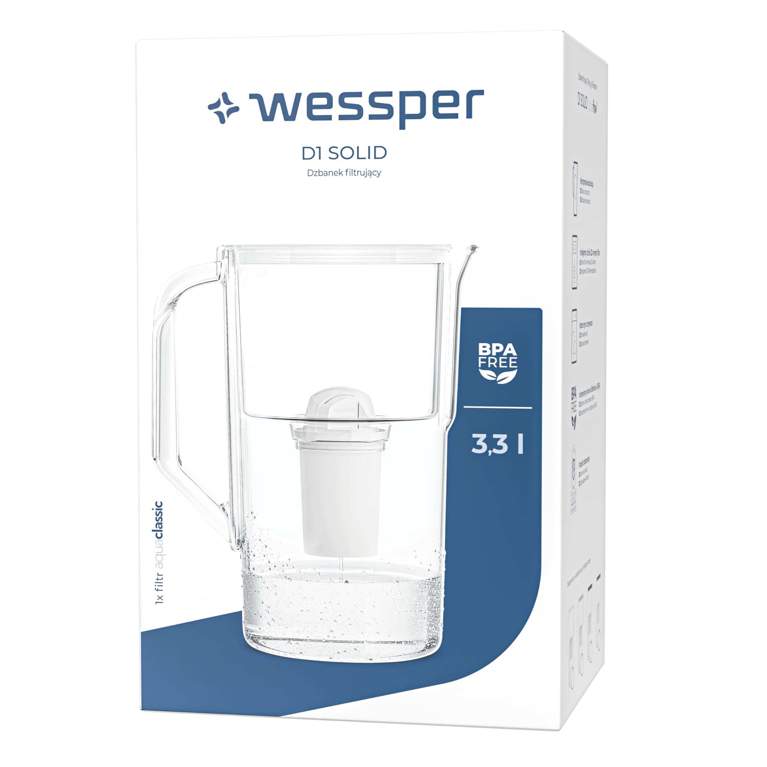 Wessper Jarra Filtradora con Contador LED De Agua FutureFlow 2,8 Litros + 1 Cartucho De Filtro Agua | Filtro Reemplazo para Aquaphor Standard, Brita Classic, Dafi Classic | Azul