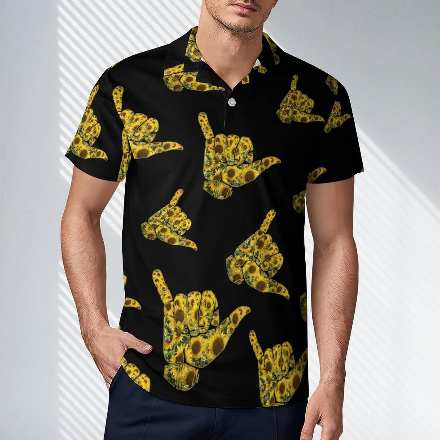 Sunflowers Shaka Men's Polo Shirts Short Sleeve Sports Golf Shirt Casual T-Shirt Tee Tops