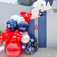 Vista 4 de Kit de arco de globos rojos, blancos y azules, globos de látex de cumpleaños de 5, 10, 18 pulgadas, kit de guirnalda de globos de fiesta azul, rojo