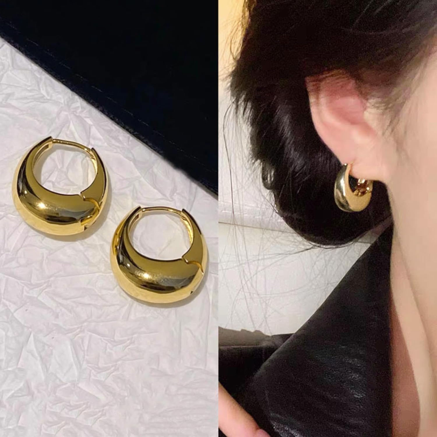 Chunky Silver Hoop Earrings for Women Lightweight Thick Hoops Small Trendy Hoops Everyday Modern Statement Sculptural Fashion Jewelry - Image 3