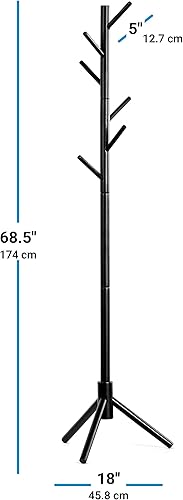 Miniatura 8 de ZOBER Perchero de pie independiente  Árbol de madera con 6 ganchos  Abrigos, monederos, sombreros  Tamaños ajustables, fácil montaje  Negro