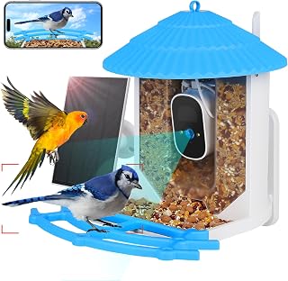 Bird Feeder with Camera, Smart Bird Watching Camera with Solar Pannel, AI Identify 10,000+ Bird Species, Auto Capture Bird Videos & Motion Detection, Wireless Camera Ideal Gift for Bird Lover