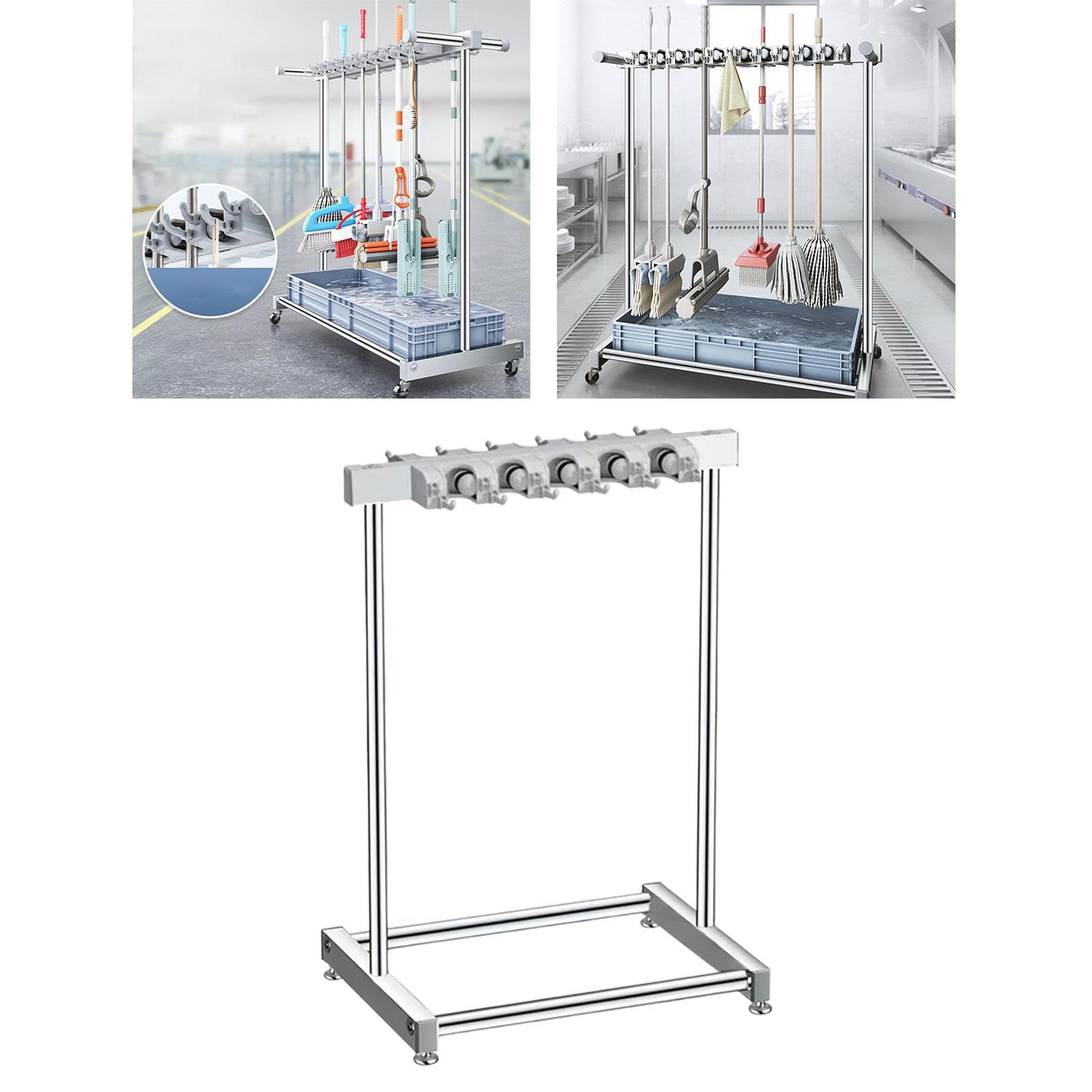 Soporte para, Soporte para Escoba, Organizador, Soporte para Herramientas, Acero Inoxidable, Montaje Extraíble para Organización de Garaje, Co, Contener 10 Trapeadores