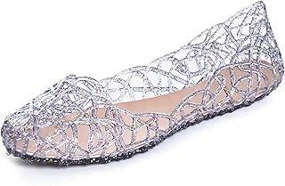 TN TANGNEST Women's Beach Hollow Jelly Shoes Bling PVC Slip On Summer Casual Flat Sandals