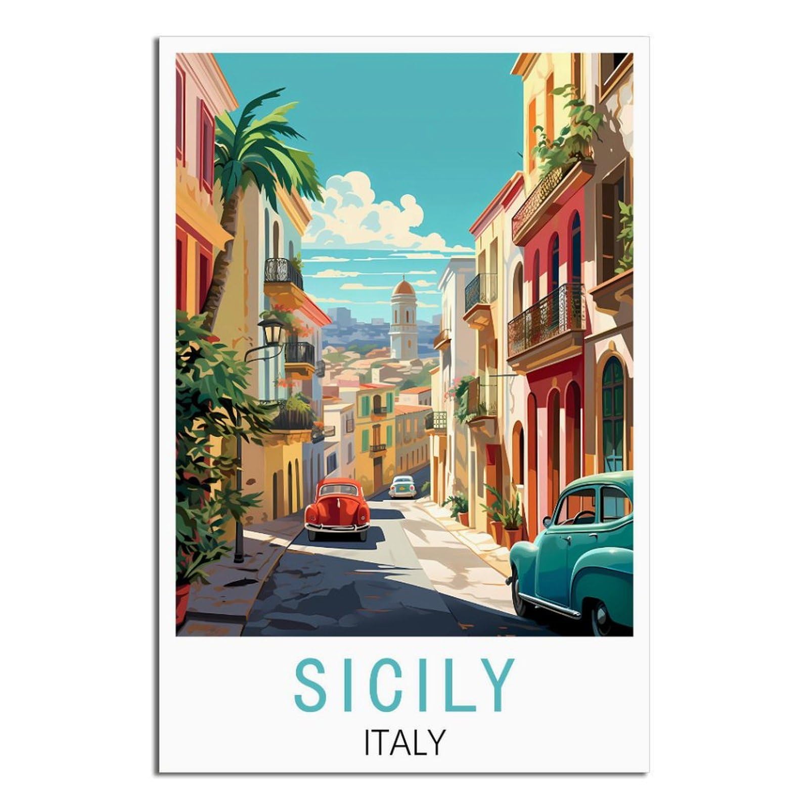 Hybfqxell Unframe-Style Sicily Italy Vintage Travel Poster Landscape 08X12inch(20X30cm) Canvas Art Posters And Wall Art Pictures Prints Modern Family Bedroom Decor Posters