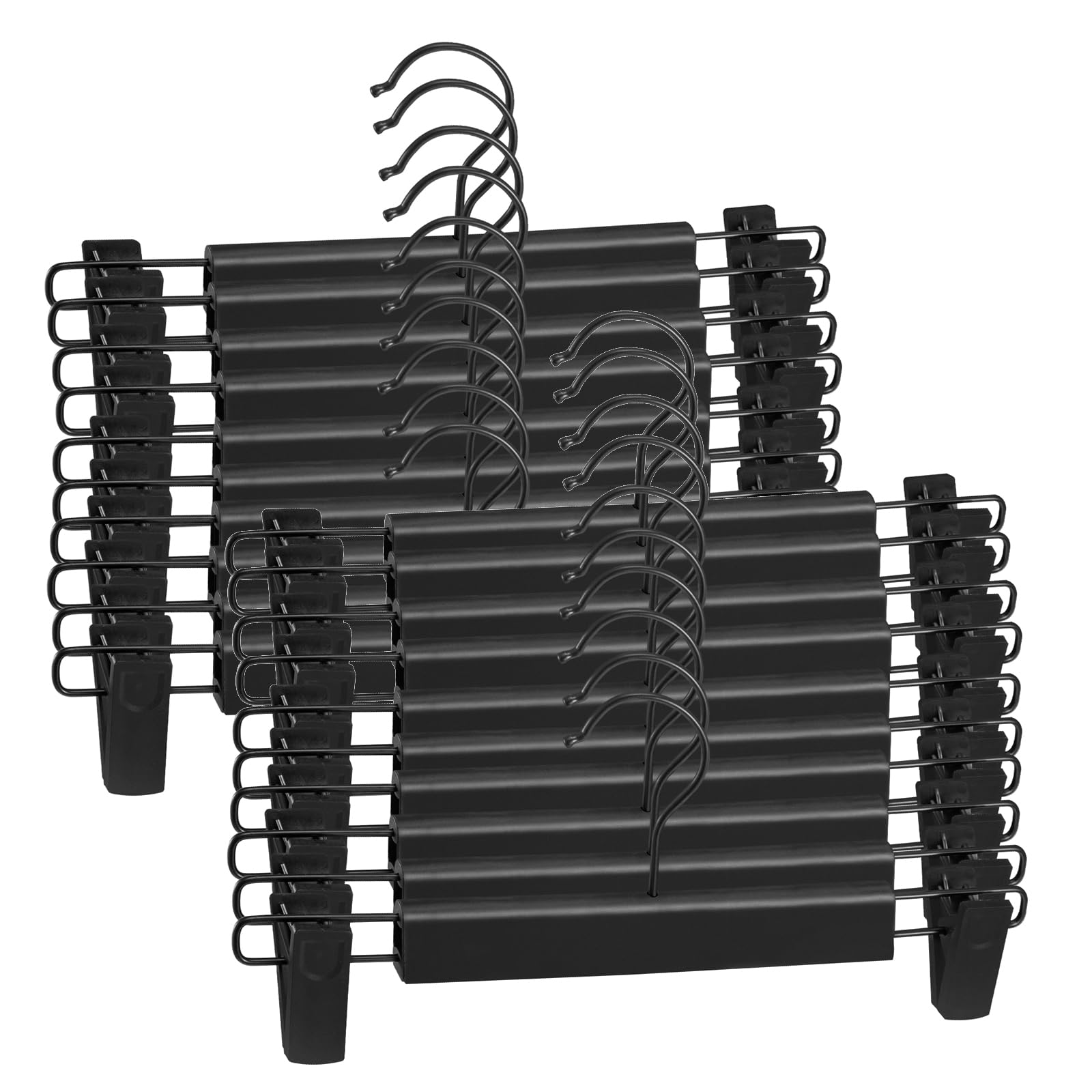 Trintion Trouser Hanger, 20Pack Skirt Hangers with Clips, Space Saving Heavy Duty Non-Slip Adjustable Clips Hooks for Organizing Trousers, Skirts, Jeans, Towels, and Sheets (Black x 20)