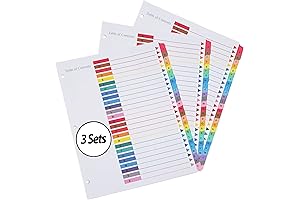26 Tab Dividers for 3 Ring Binders - Customize Table of Contents Tabs