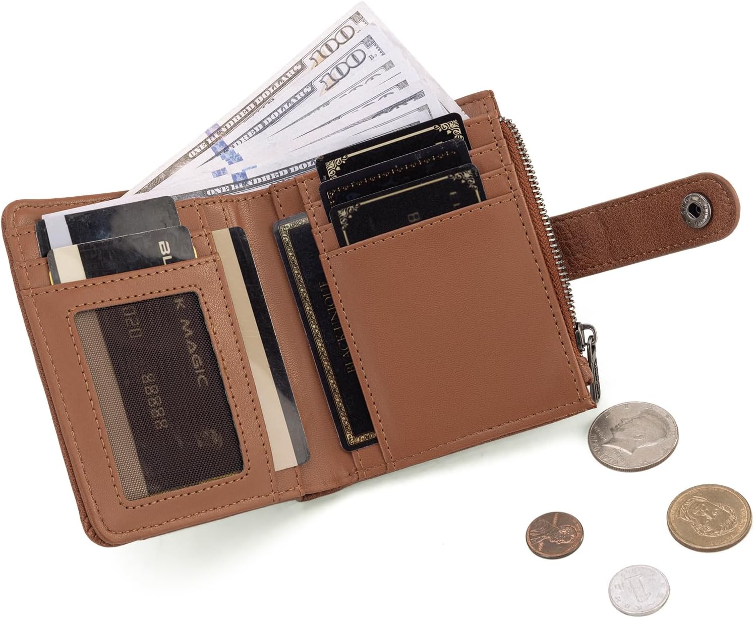 Montana West X Wrangler Cowhide Wallets for Women Small Wallets Woman Credit Card Wallet Bifold Brown Wallets with Removable ID Window - Image 5