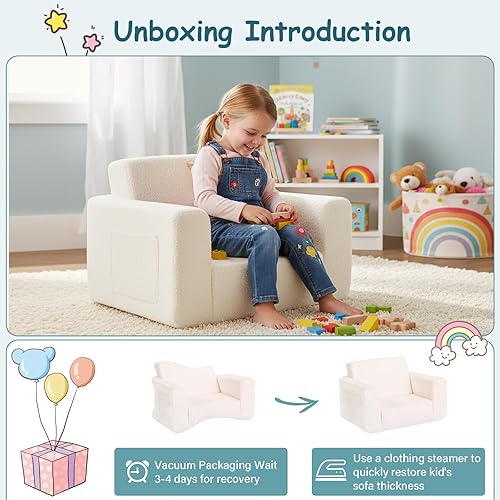 Miniatura 8 de Tiita Sofá para niños, silla infantil 2 en 1, sofá convertible para niños a tumbona, silla abatible para niños, sillas con reposabrazos para niños