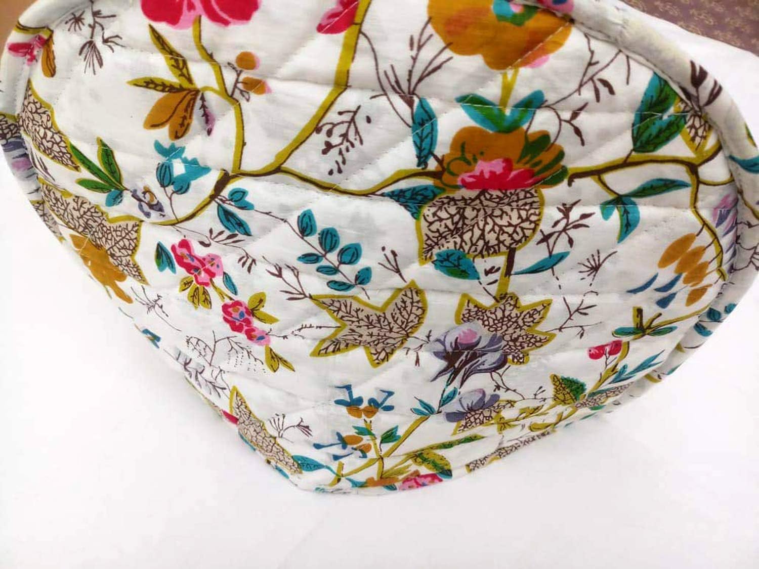 Tea Cozy Cover White Hand Block Winter Tea Cozy Cotton Tea Kettle Warmer Pot Cover Hot Coffee Cover Handamde Kitchen Decor (1 pcs lot, White Bird Floral)