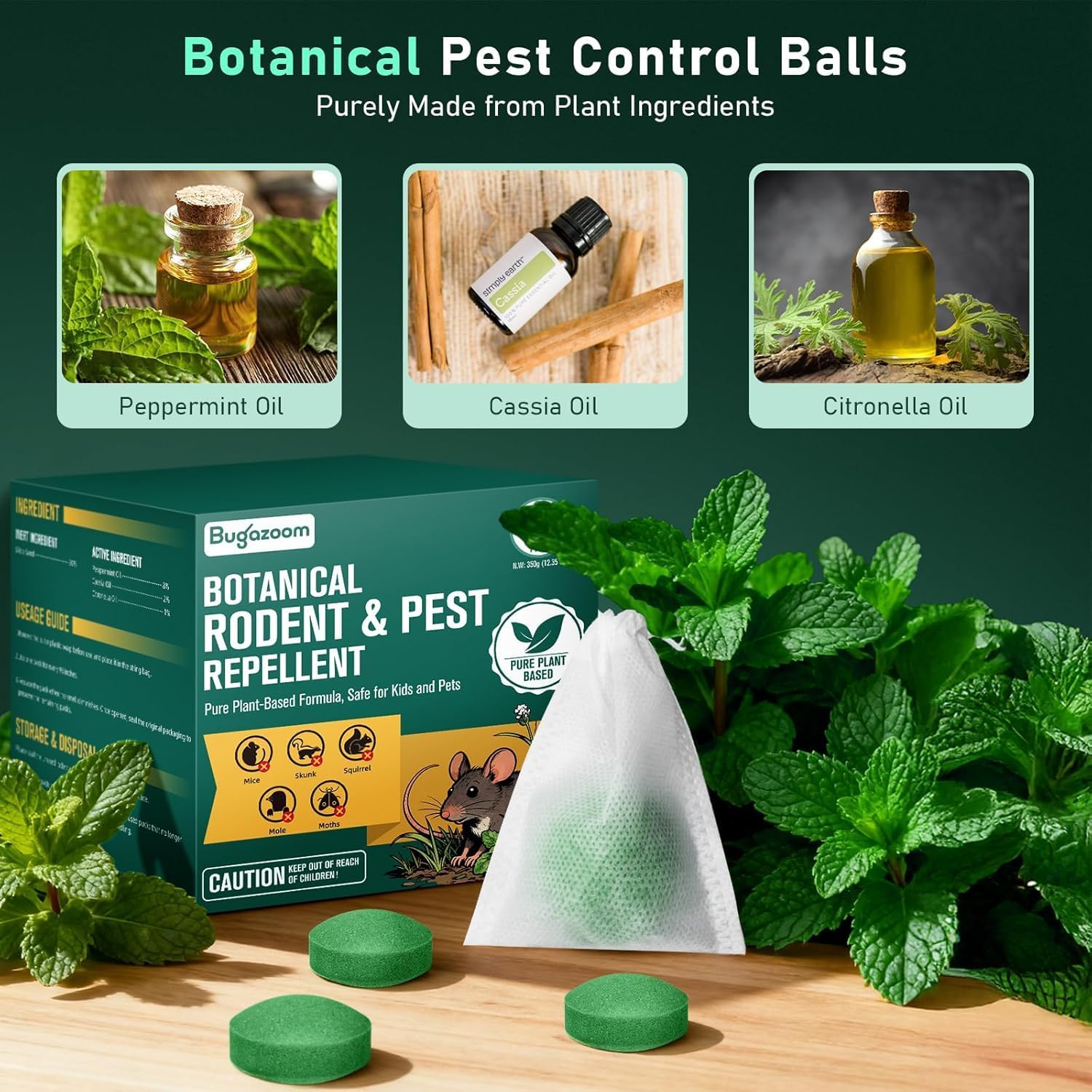 Natural Moth Balls for Mice Deterrent‌ 42 Pack – Peppermint Oil Rodent & Rat Repellent for Indoor/Outdoor Use, Safe for Pets & Humans, Long-Lasting Pest Control for Squirrels, Skunks, Chipmunks‌
