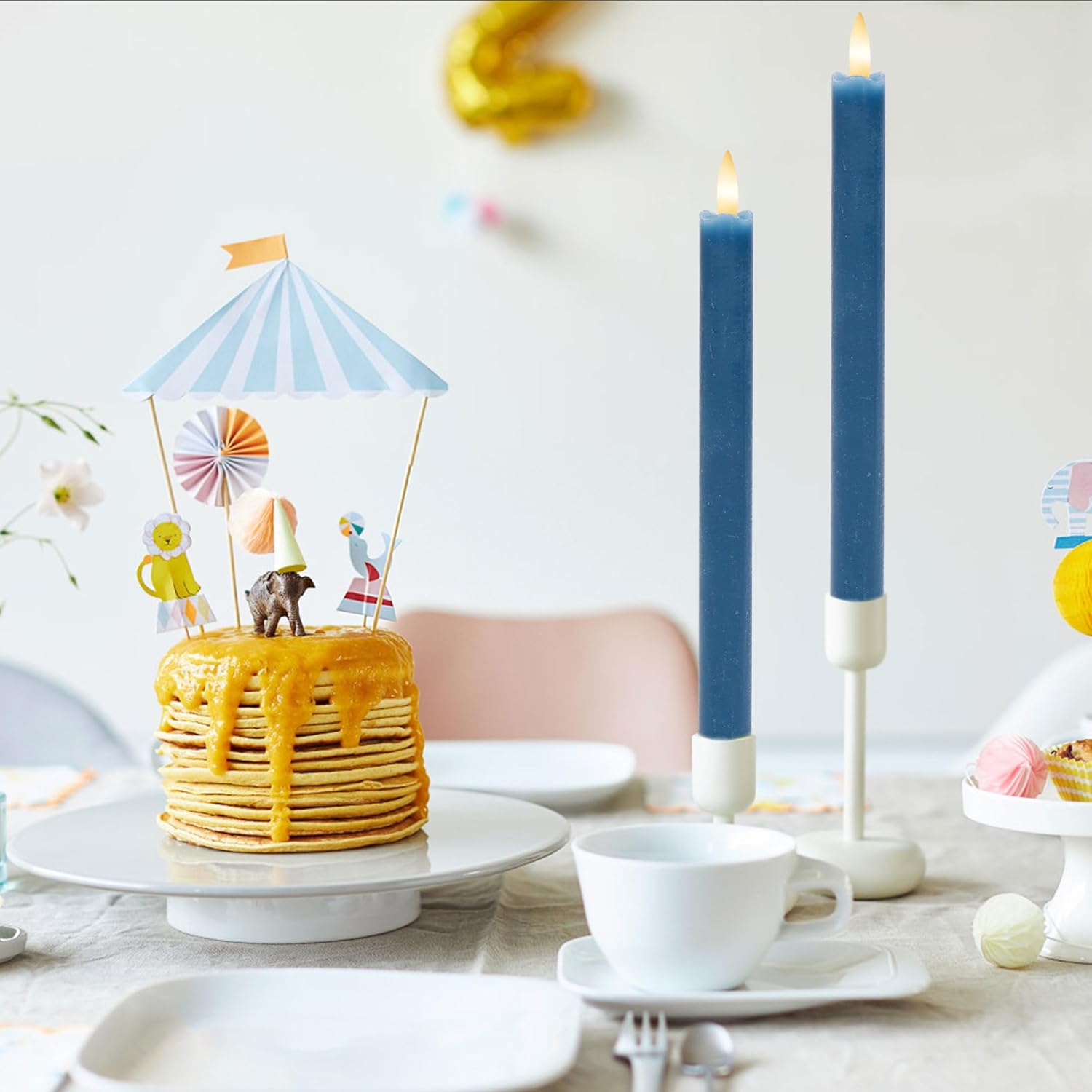Blue Flameless Taper Candles with Rmote, 9.6" Real Wax Battery Operated Candles with 3D Wick, 3 Pack Led Candlesticks Flickering, Electric Candlesticks for Home, Wedding, Party Decor